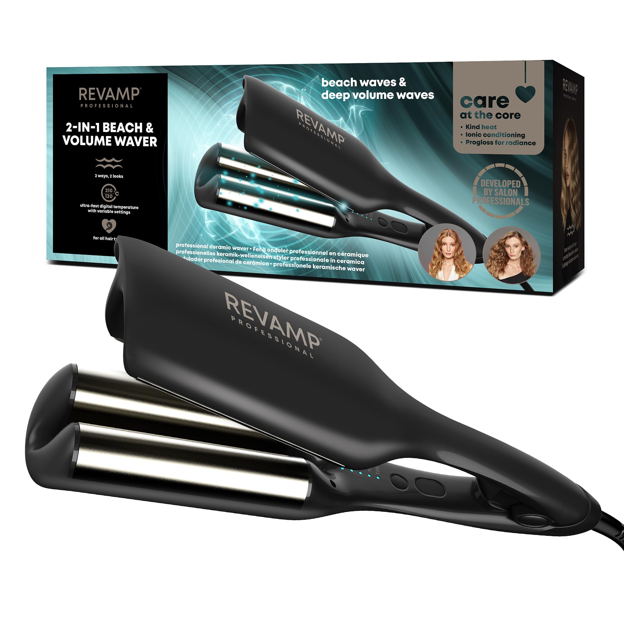 REVAMP 2 in 1 Beach & Volume Professional Hair Waver - Ceramic Waver, Hair Curler, Multi Styler for High Volume Waves or Mermaid Beach Waves - Hair Care Wavers for Short, Medium and Long Hair Types