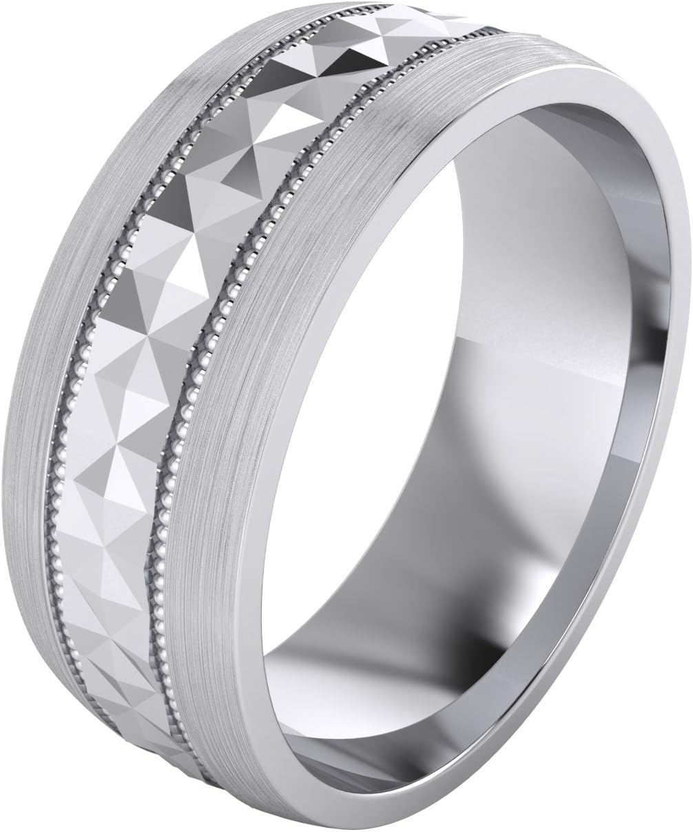 (5 Styles) Heavy Solid Sterling Silver Wedding Band Diamond Cut Patterned Ring Comfort Fit Unisex