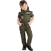 Girl's Top Gun Flight Suit Toddler Costume | Air Force Pilot Jumpsuit for Kids | Ideal for Halloween & Playtime
