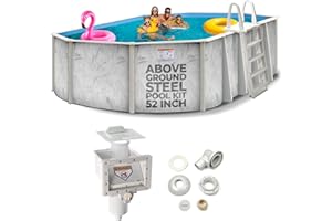 SHOP SQUARE Hollowell Industries - Manufacturers of Doughboy Pools, 12’ x 18’ Oval Swimming Pool Above Ground, 52” Deep with Skimmer - Hard Sided Steel Wall Pool, Brush Stroke Design - Made in USA