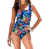 Firpearl Women's Black One Piece Bathing Suit Ruched Tummy Control Swimsuit