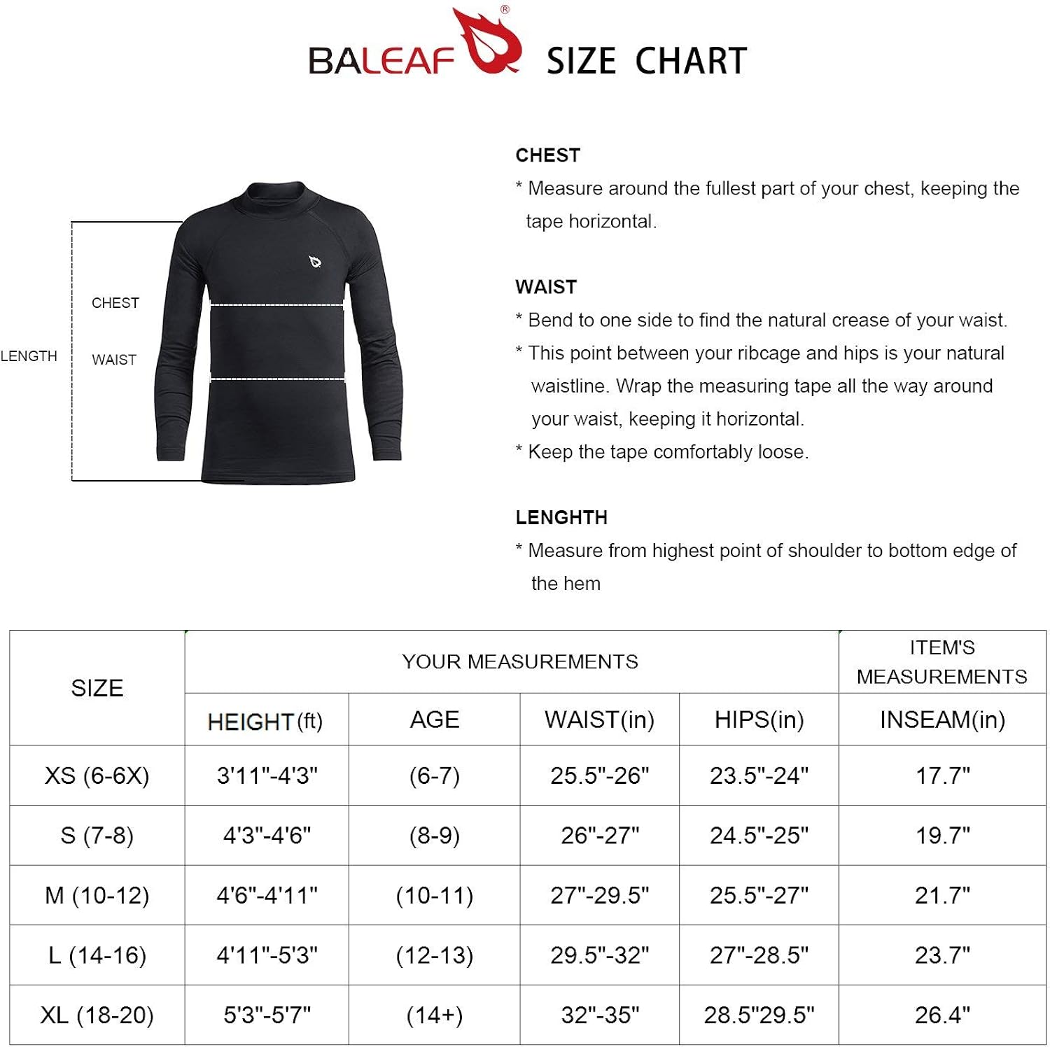 BALEAF Youth Boys' Compression Thermal Shirt Fleece Baselayer Long Sleeve Mock Top: Clothing