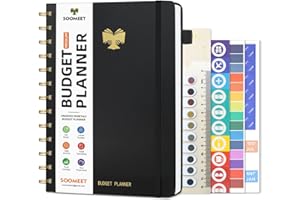SOOMEET Budget Planner 2025 - Monthly Bill Organizer with Pockets. Undated Financial Organizer with Expense Tracker Journal, Budget Book to Control Your Money, Black, Medium Size - 5.5" x 7"