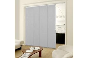 Heefen Adjustable Panel Track Blinds Manual Blackout Vertical Blinds for Sliding Door (Blackout - Light Grey, 133" W x 102" H)