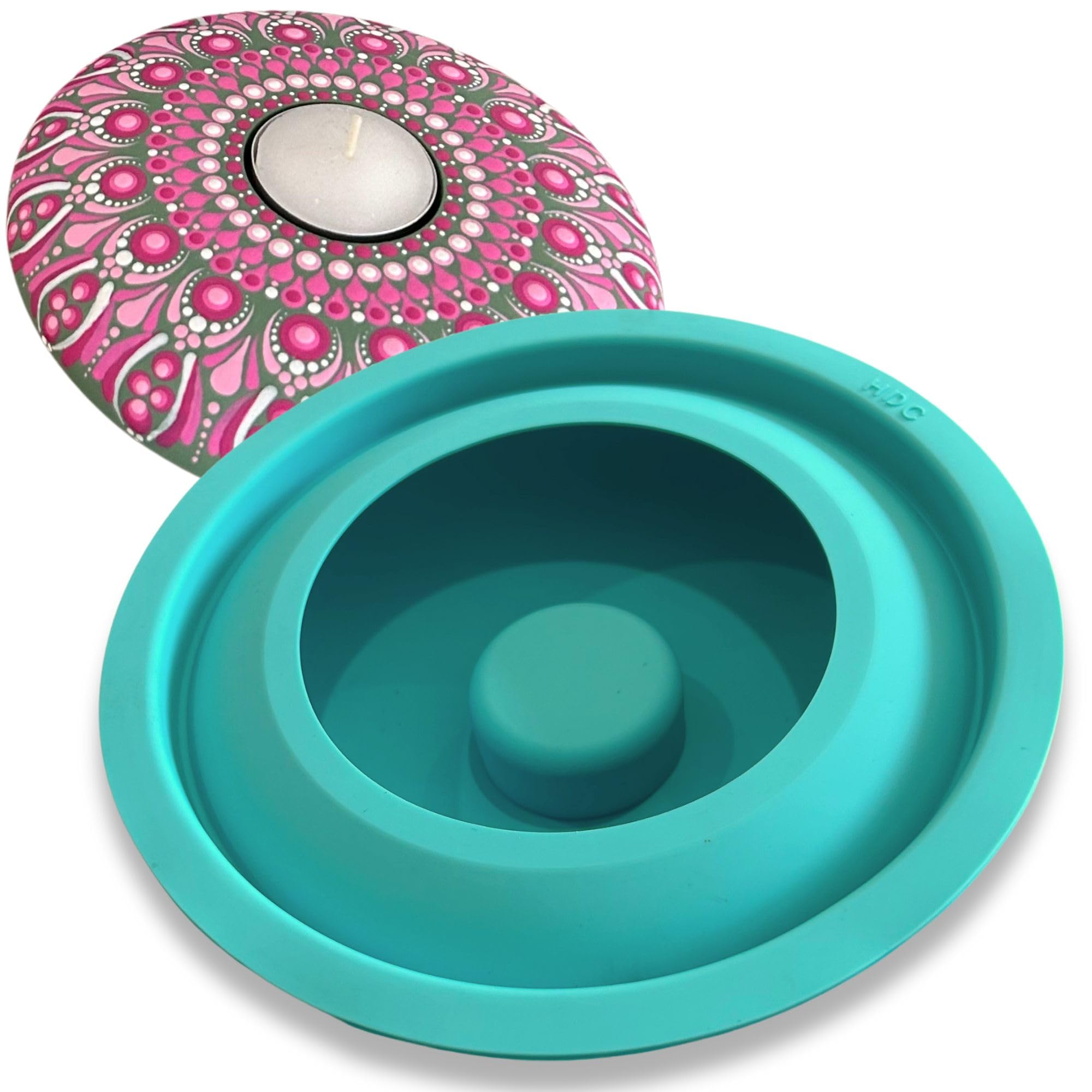 Silicone Tea Light Holder Mold for Dotting Mandala Art - Happy Dotting Company - Round Shape - Tealight Candle Molds for Cement Casting - DIY & Creative Projects - Dotting and Mandala Art