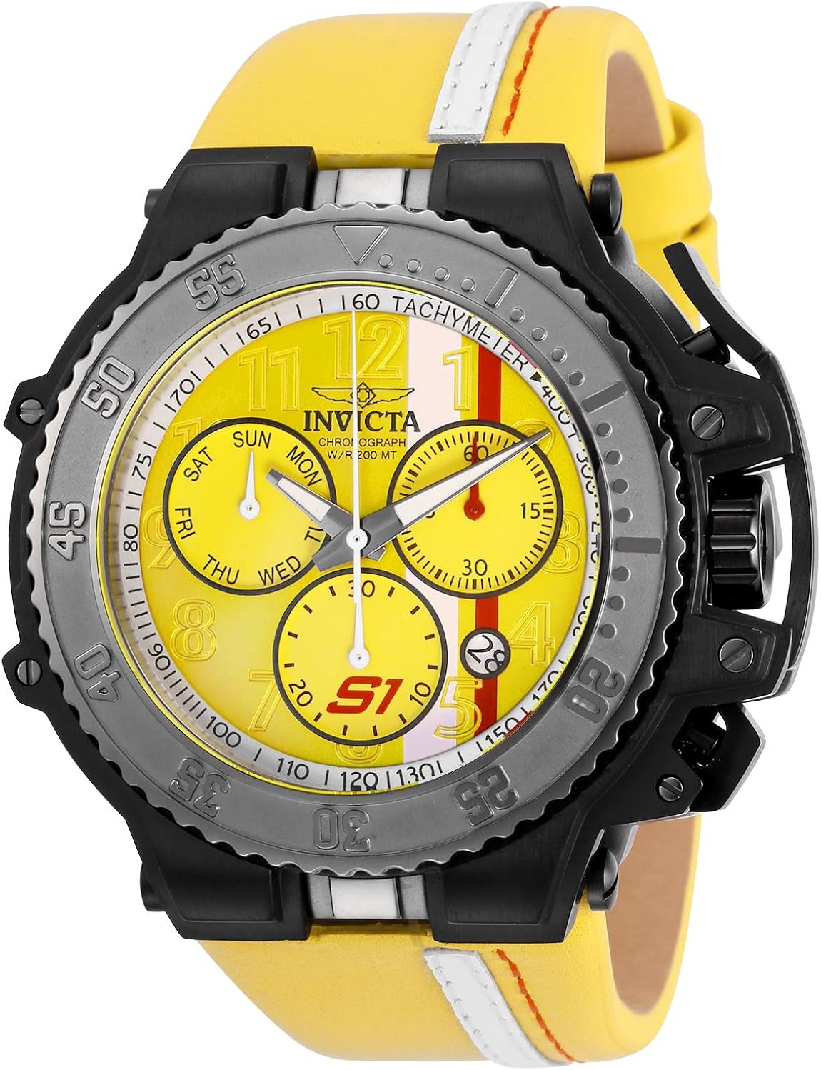Invicta Men S S1 Rally Stainless Steel Quartz Watch With Leather Calfskin Strap Yellow 33 3 Model 28400 Invicta Amazon Ca Watches