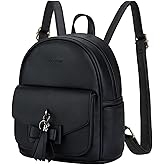 ECOSUSI Mini Backpack for Women Girls Cute Bowknot Small Backpack Purse Ladies Leather Bookbag Satchel Bag, with Charm Tassel Black