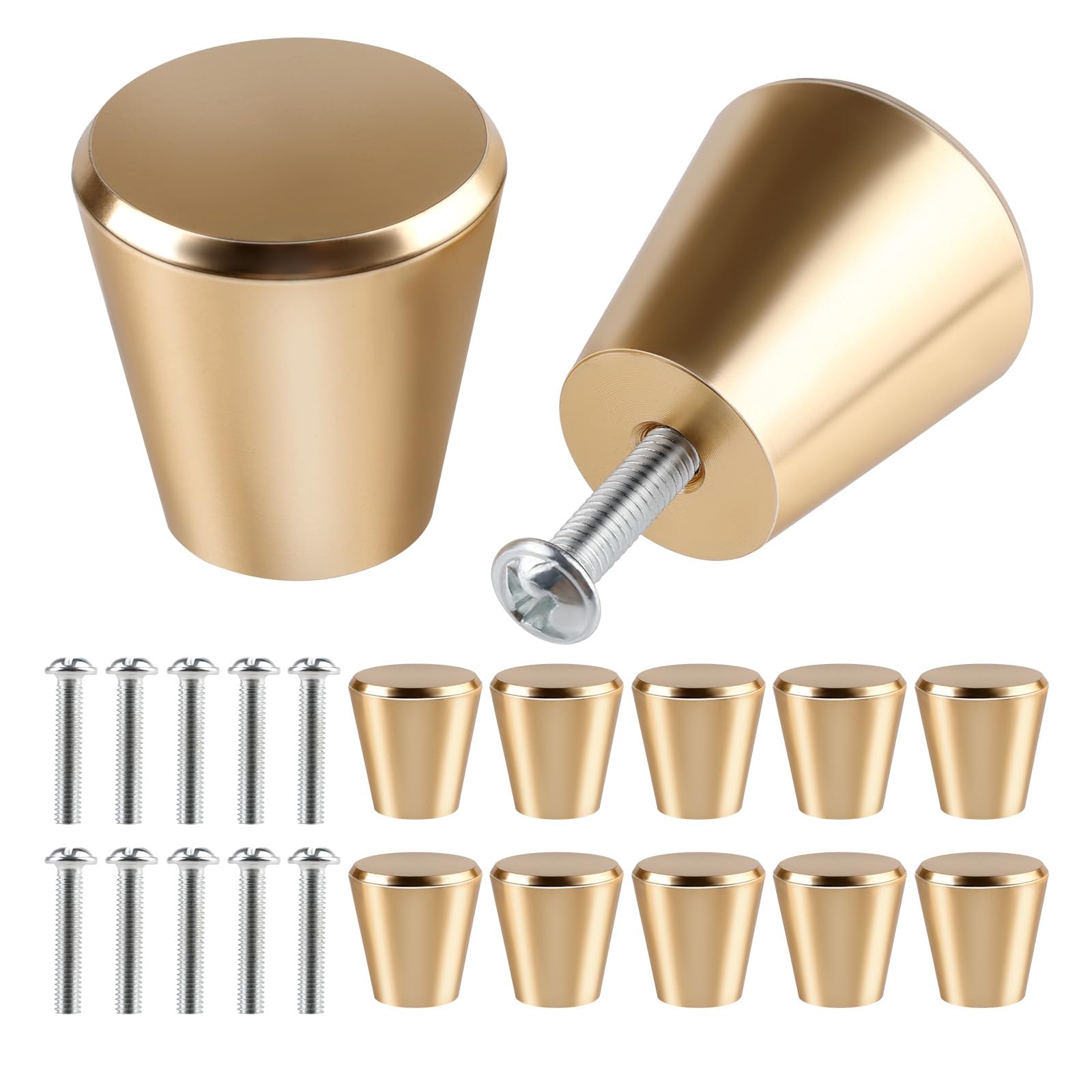 PTSBENCO 10PCS Gold Cabinet Knobs - 25mm Round Chic Drawer Knobs for Furniture Doors & Dresser Drawers
