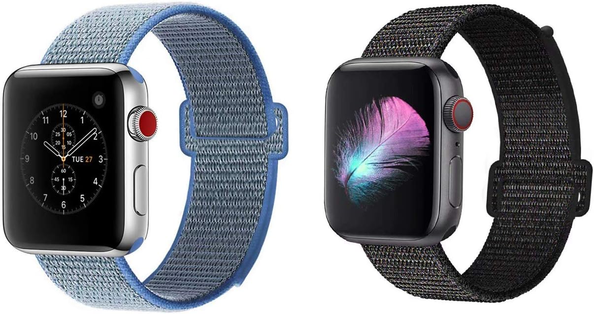 Bracelet Wristband Compatible with Apple Watch Band 38mm 40mm 42mm 44mm Soft Nylon Replacement for iwatch Series 4 3 2 1 (Light Black/Lake Blue, 42/44mm)