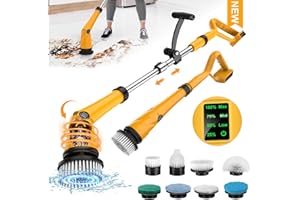 DENQIR 1500 RPM Electric Spin Scrubber for DeWalt 20V Battery, Power Shower Scrubber for Bathroom/Floor/Bathtub/Toilet/Tile,Electric Cleaning Brush with Long Handle & 8 Replaceable Brush