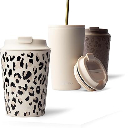 MAMEIDO Thermobecher 350 ml, dichter Kaffeebecher to go aus Edelstahl doppelwandig isoliert, auslaufsicher, Coffee to go Becher warmhaltend (Ivory Trace)