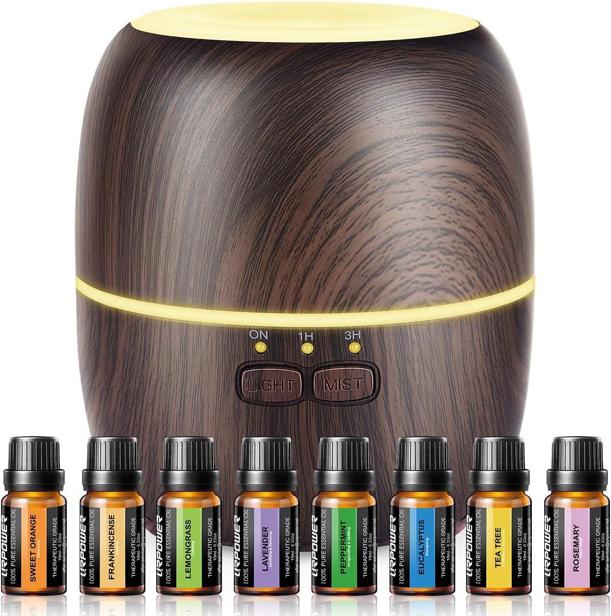 URPOWER Essential Oil Diffuser, 230ml Diffusers for Essential Oils Super Quiet Wood Grain Aromatherapy Oil Diffuser Essential Oils with Adjustable Mist Mode Oil Diffuser Essential Oils for Home Yoga