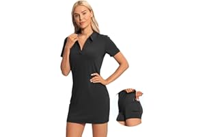 Hiverlay Women's Tennis Dress with Shorts Underneath and Pockets V Neck Collar Sports Athletic Workout Sleeveless Dress