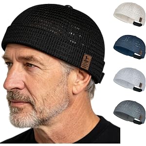 Men's Breathable Brimless Hats Summer Adjustable Cooling Large-Mesh Skull Cap Lightweight No Brim Beanie