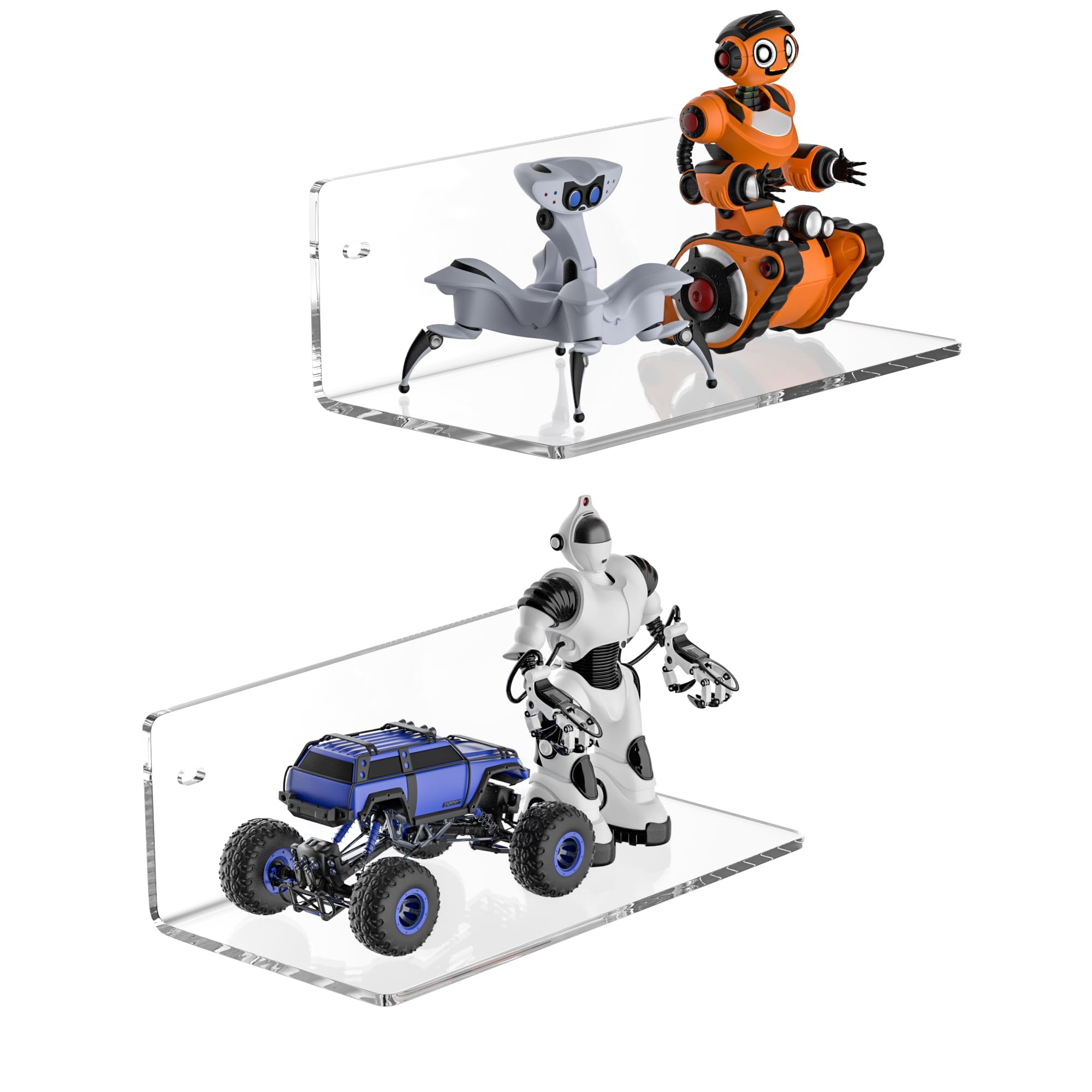 Sezanrpt 8 Inch Clear Shelf for Wall, Acrylic Small Floating Shelf, Home Wall Shelf Organizer for Room Storage, Room Décor, Space Saving, 4'' Depth, 2 Pack