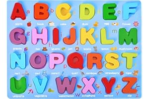 CHESLICR Wooden Number Puzzle Toys for Toddlers 1 2 3 4 5 Years Old, Preschool Educational Learning Alphabet Number Blocks Toys with Wood Puzzle Board, Stocking Stuffer for Kids Girls Boys