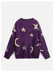 WDIRARA Women's Star Moon Print Long Sleeve Sweater
