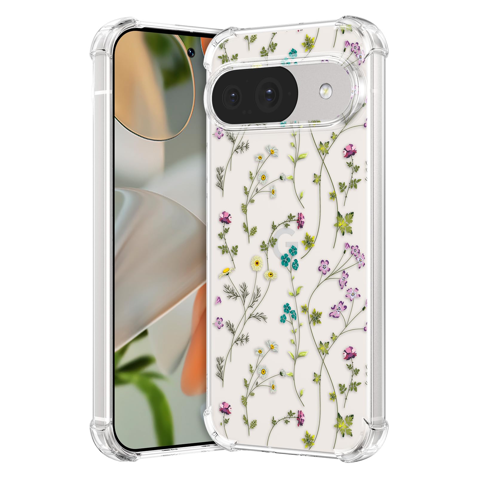 Photo 1 of RALEAVO Floral Case for Google Pixel 9/9 Pro,Clear Phone Case with Flower Branch Pattern Slim Cute Cover for Girls Women,Transparent Soft Silicone Four Corners Shockproof Phone Cover,Rose