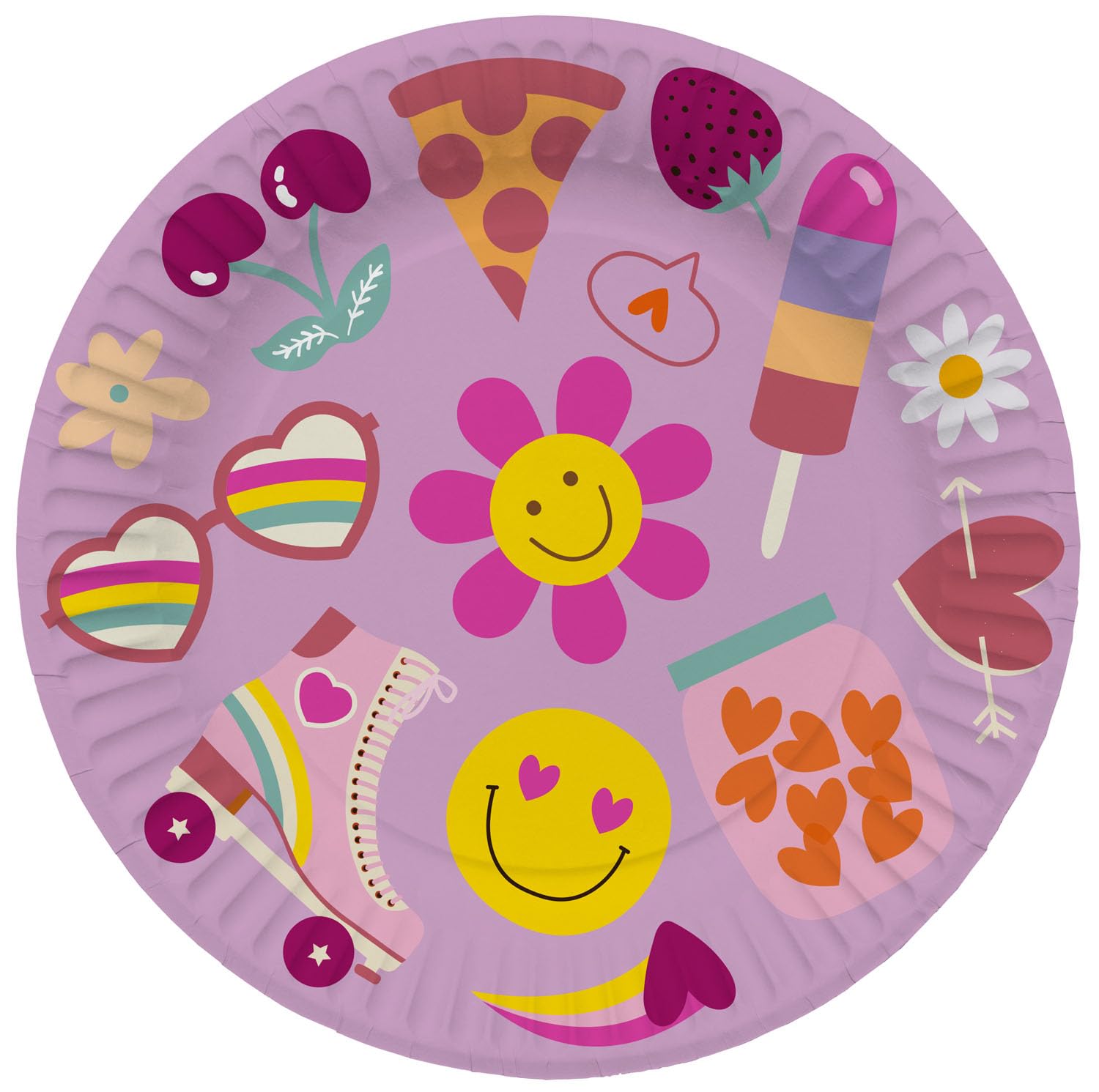 Folat 25031 Retro Hippie Plates, Boho Girlz-23 cm, 8 Pieces, Groovy Party Accessories, Daisy, Flower, Rainbow Party Decorations, Pink