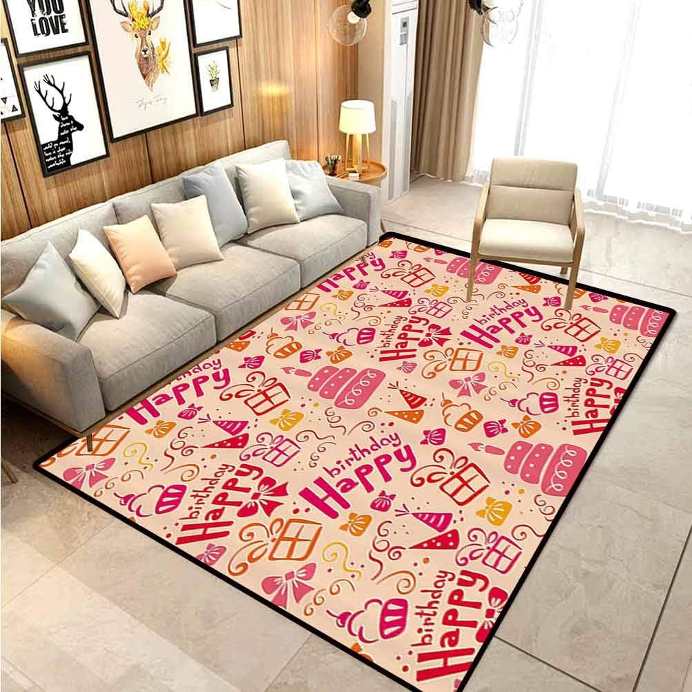 Amazon Com Birthday Decorations For Kids Modern Area Rug Present Party Themed Cakes Cone Hats Swirls Art For Boys Girls Kids Baby College Dorm Living Room Pink Orange And Hot Pink 6 5 X