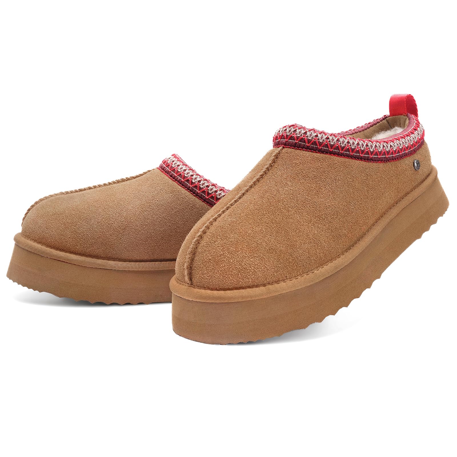 Parfeying Women's Shearling Platform Slippers Genuine Leather with Rubber Sole, Sheepskin Fuzzy Indoor Outdoor Shoes for Home, L25623 CHES 9US Image