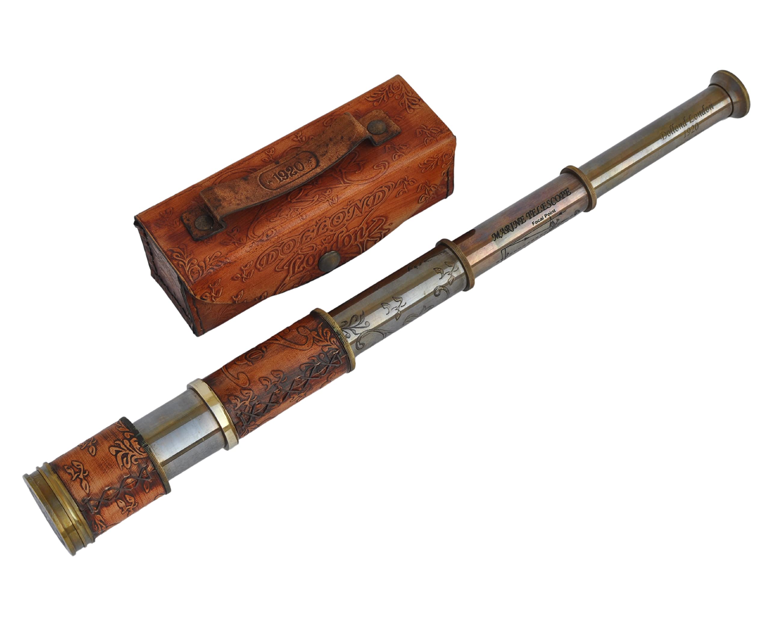 Medieval Replicas 16 Inch Antique Look Full Brass Working Telescope/Spyglass Replica Decorative Kids Scope in Leather Box