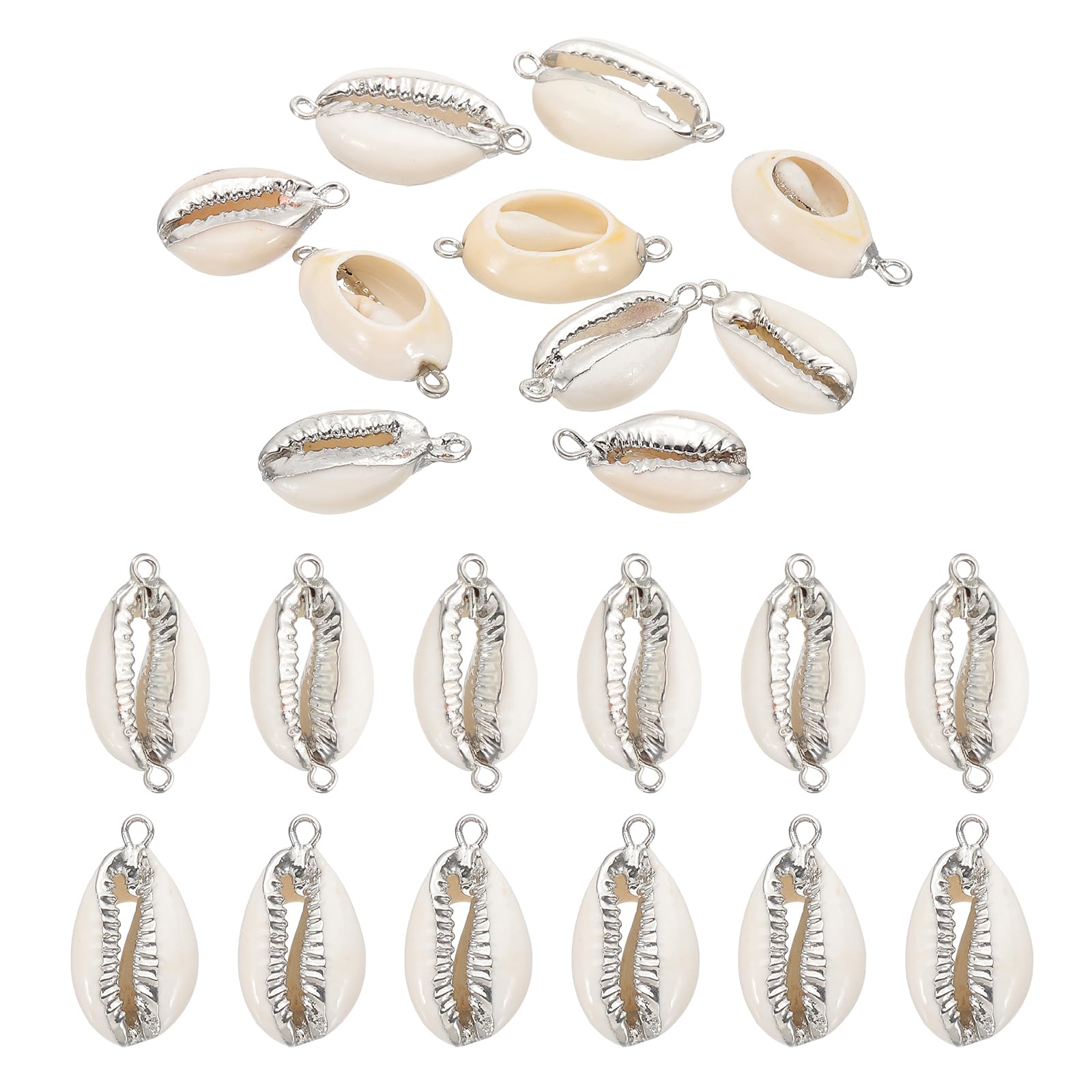 PATIKIL Natural Seashell Charm Kit, 10 Pcs Oval Dyed Shell Craft Pendants with Hole Shell Connection for Necklace DIY Ocean Jewelry Making, Silver