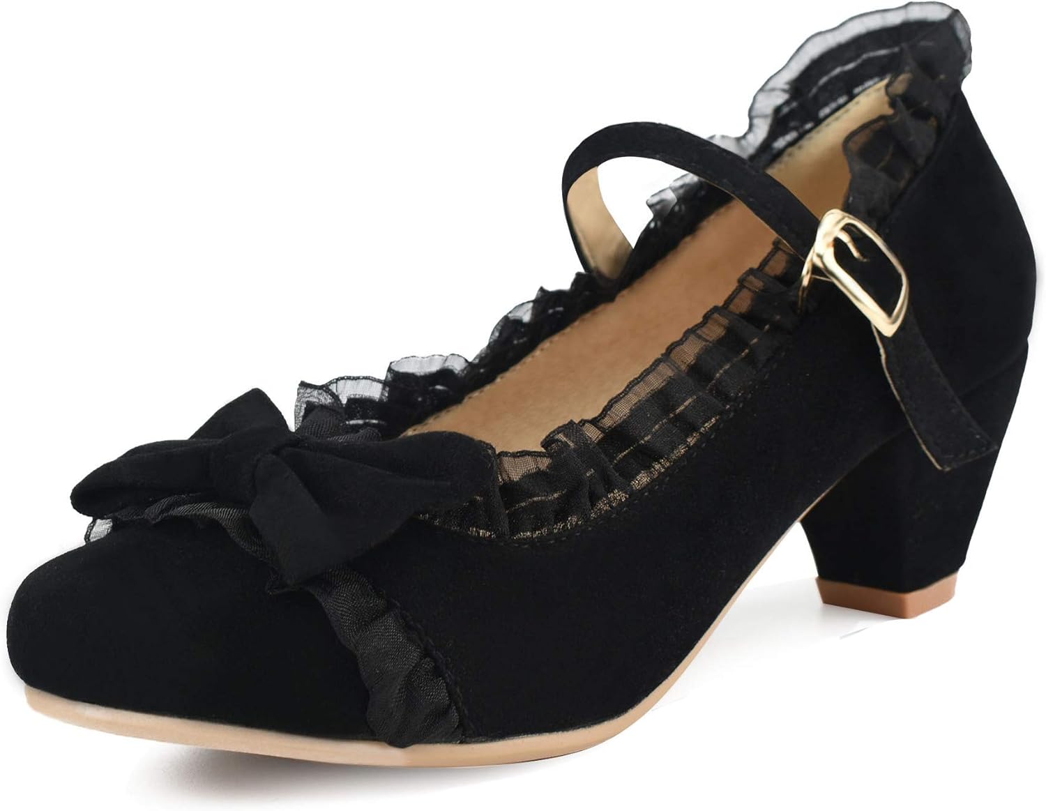  | 100FIXEO Woman's Low Heel Lolita Shoes Cute Lace Bow Mary Jane Pumps | Pumps