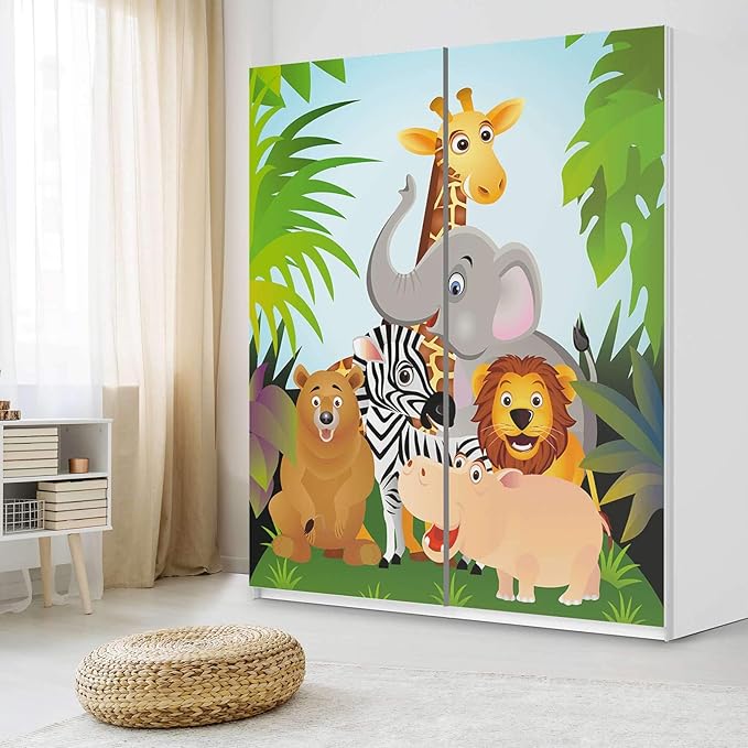 Creatisto Mobel Tattoo Fur Kinder Passend Fur Ikea Pax Schrank 236 Cm Hohe Schiebetur I Tolle Mobelsticker Fur Kinderzimmer Einrichtung I Design Wild Animals Amazon De Kuche Haushalt