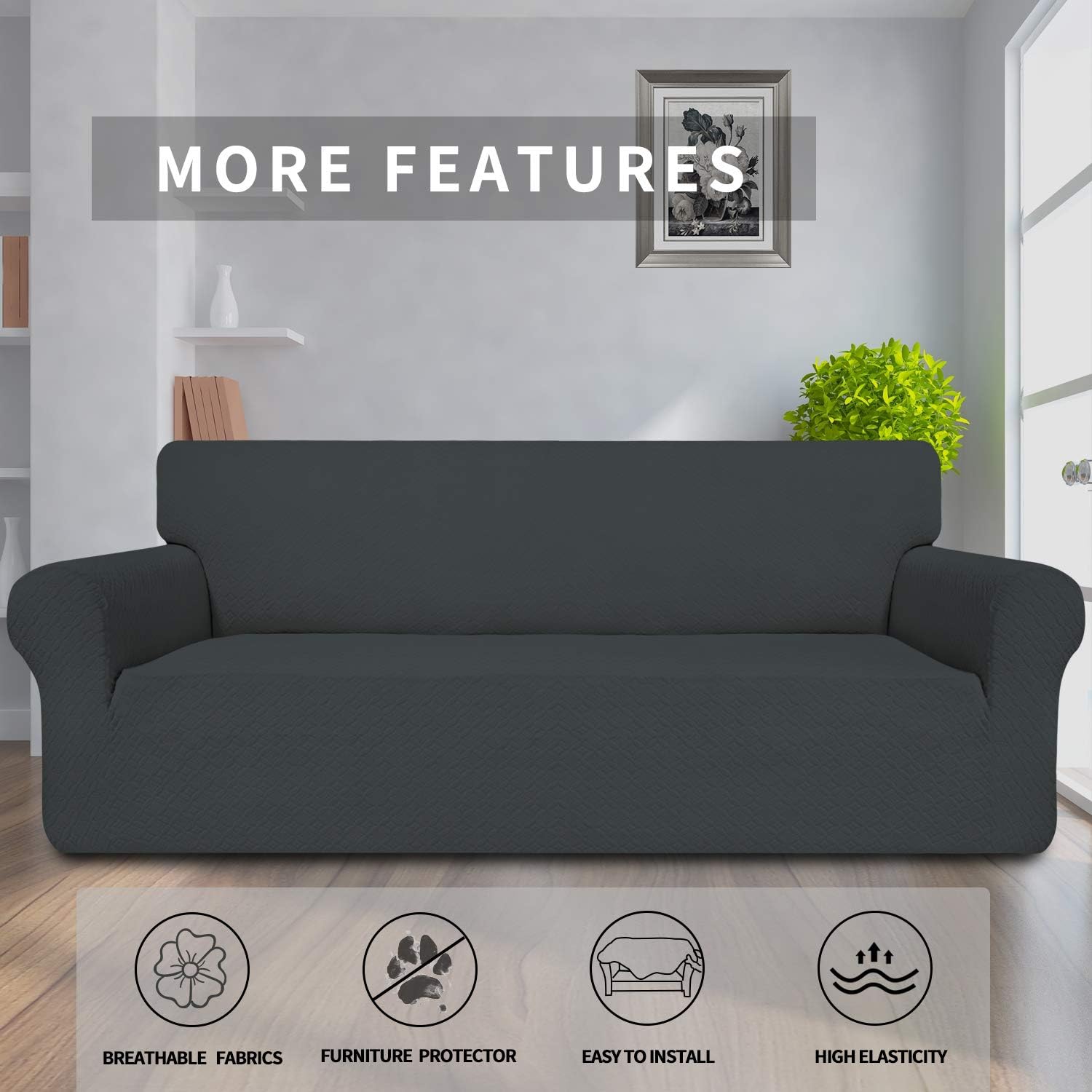 Easy-Going Couch Cover, Stretch Sofa Slipcover, Soft Jacquard Sofa Cover, Non-Slip Slipcovers with Elastic Bottom, Furniture Protector for Kids, Pets (Sofa, Dark Gray): Furniture & Decor