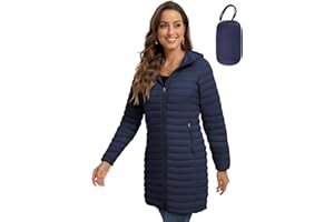 ROYAL MATRIX Packable Puffer Jacket for Women Lightweight Hooded Quilted Long Travel Puffer Coat