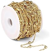 33 Feet Gold Satellite Bead Chains Roll, 2mm 18K Gold PVD Plated 304 Stainless Steel Ball Beaded Cable Link Chains Spool Bulk for Jewelry Making DIY Craft