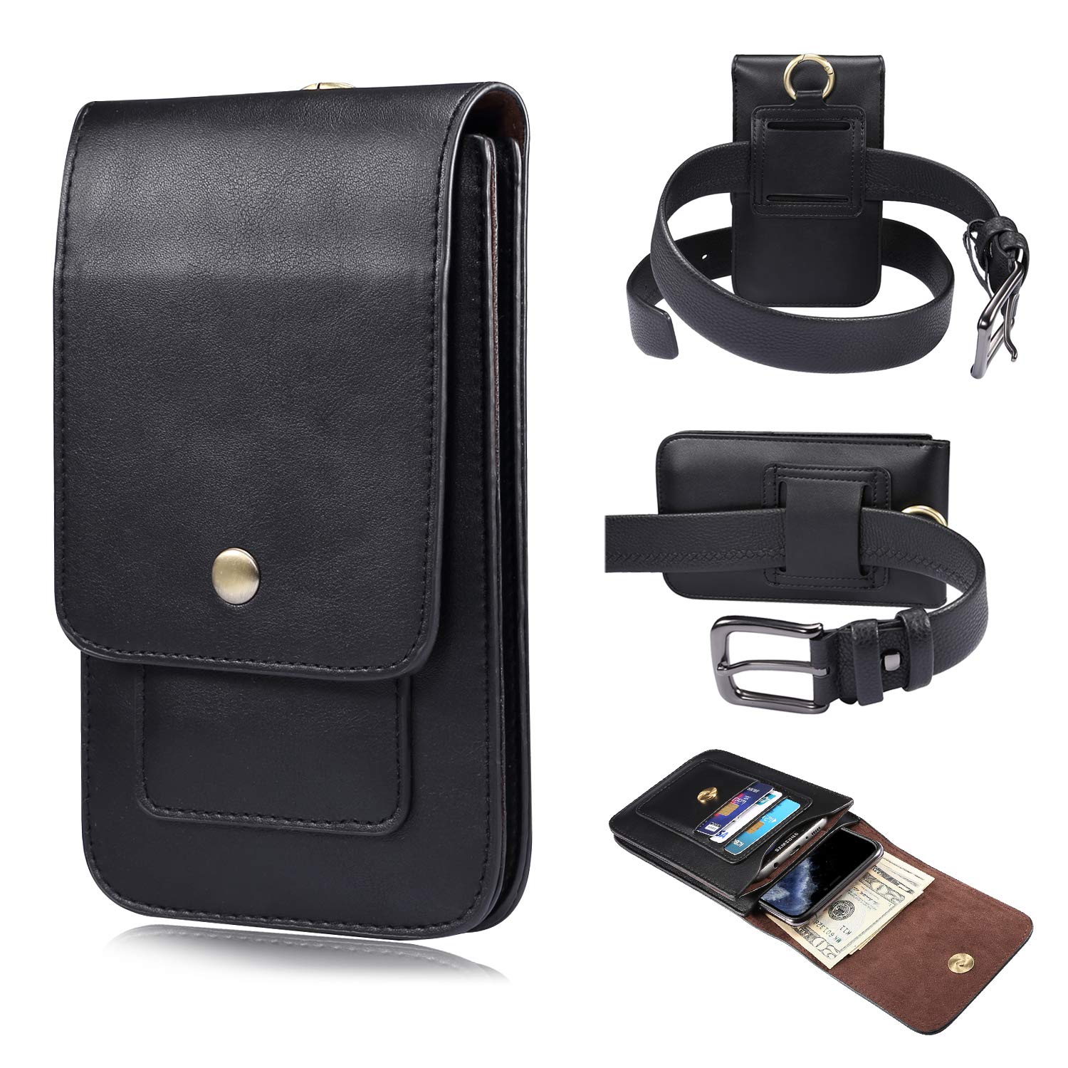 Premium Leather Belt Holster Phone Holder with Clip for iPhone Xs Max,11 Pro Max,12(5.4)/ 12(6.1),6s Plus, 7 Plus, 8 Plus, for Men Purse