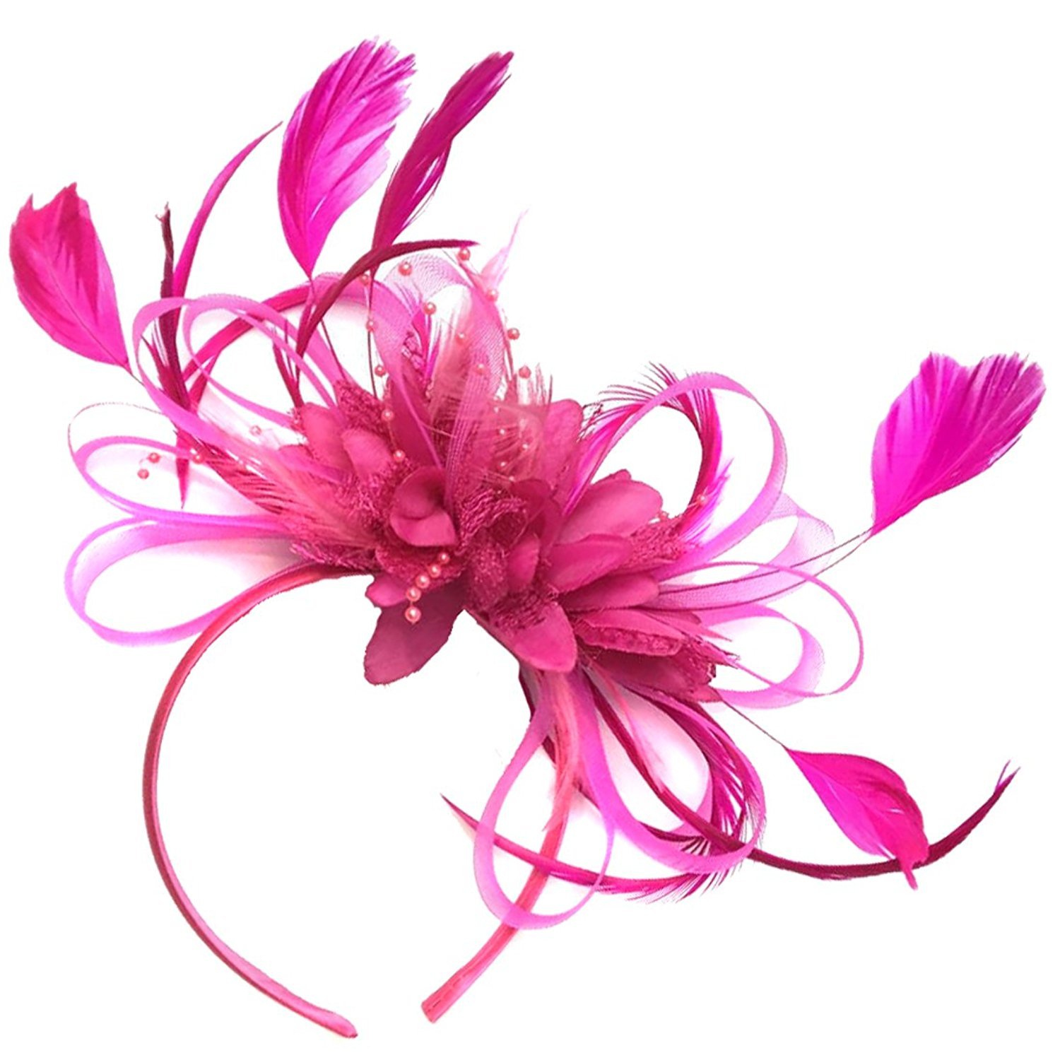 Fucsia rosa caldo piuma capelli fascinator fascia matrimonio e Royal Ascot gare da donna Amazon Abbigliamento