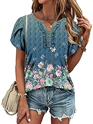 KISSMODA Women's Tunic Tops Casual V Neck Short