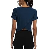 Mippo Workout Tops for Women Cropped Split Back Athletic Gym Exercise Shirts Loose Fit