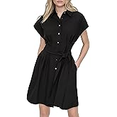 DKNY Women's Cap Sleeve Collared Neck Belted Shirtdress with Pockets