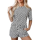 Opemiby Women 2 Piece Outfits Set Summer Crew Neck Short Sleeve T Shirt and Shorts Lounge Sets Loungewear with Pockets
