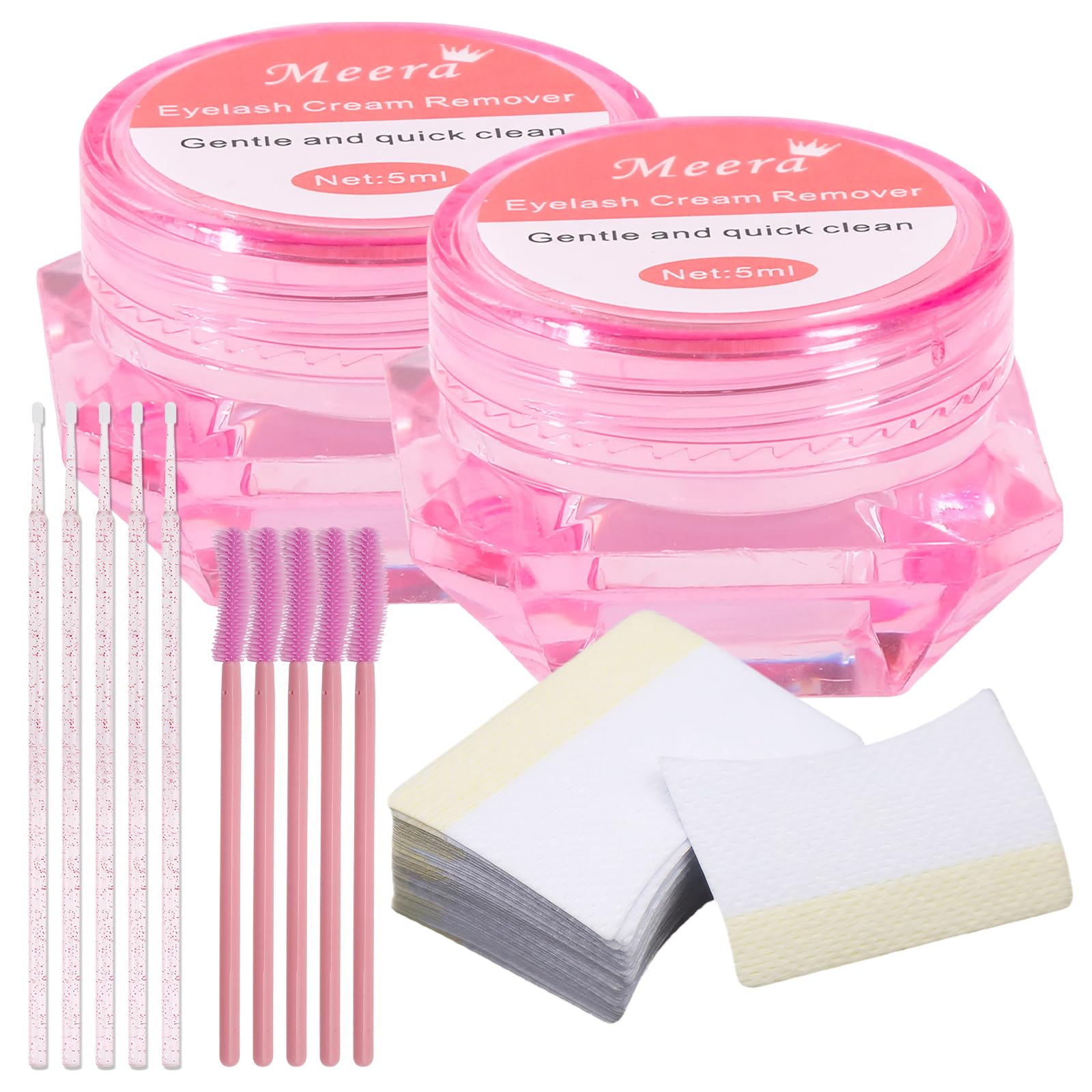 2 Pieces of Lash Remover,Eyelash Remover for Extensions,Eyelash Extension Remover,Containing 40 Pads,5 Eyelash Brushes and 5 Cotton Swabs,Gentle and Non-Irritating,No Damage to Real Eyelashes