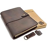 le vent Refillable Genuine Leather Journal for Women & Men - 5x8 Notebook for Work, 200+200 Lay-Flat Pages (Lined & Blank) - A5 Brown Vintage Diary Cover - Handmade for Travel, Business and Gifts