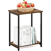 Furinno Simplistic 2-Tier Metal Frame Side Table, Amber Pine | Easy Assembly, Open Shelf, Modern Compact End Table, Night Stand, Bedside Table, for Living Room, Bedroom