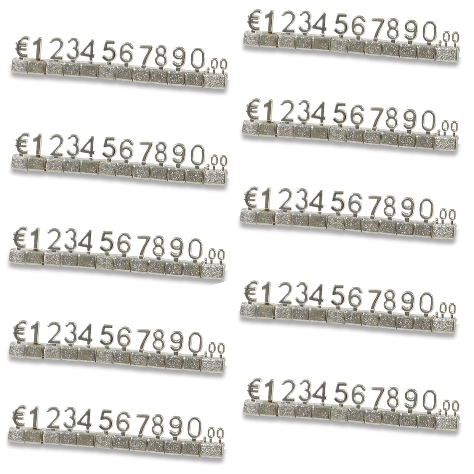 MACHSWON 20 PCS Digital Price Tag 3D Metal Shelving Adjustable EUR € Price Cube Kit for Shop Display Jewelry Watch Shop Office Display Pricemarker Labels Silver