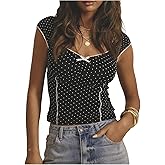 BEAUDRM Women's Polka Dots Crop Tops Y2k Bow Cap Sleeve Fitted Going Out Summer Top