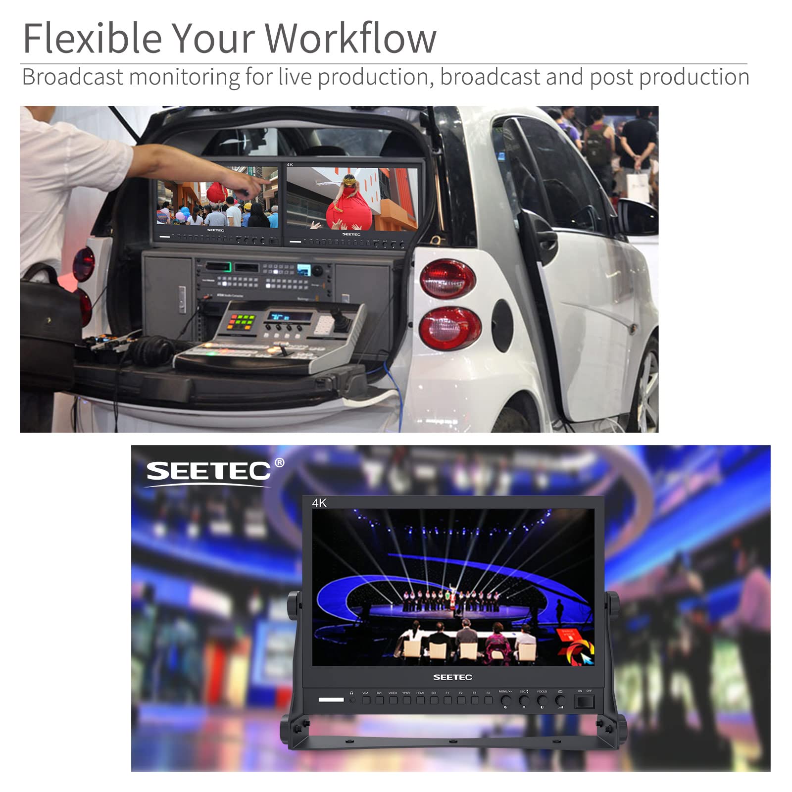 SEETEC P133-9HSD 13.3 Inch Pro SDI Broadcast Monitor Professional LCD Director Studio Production Monitoring IPS Screen Full HD 1920×1080 Aluminum Design with 3G-SDI 4K HDMI AV YPbPr