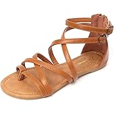 Luffymomo Women's Gladiator Strap Sandals Flat Fisherman Thong Cross Strappy Sandals