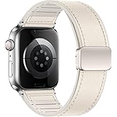 Eweison Genuine Leather Band Compatible with Apple Watch Band 44mm 45mm 46mm 49mm for Men Women,Adjustable Magnetic Strap Top Grain Leather Wristband for iWatch Series 11 10 9 8 7 6 SE 5 4 Ultra 3 2 1