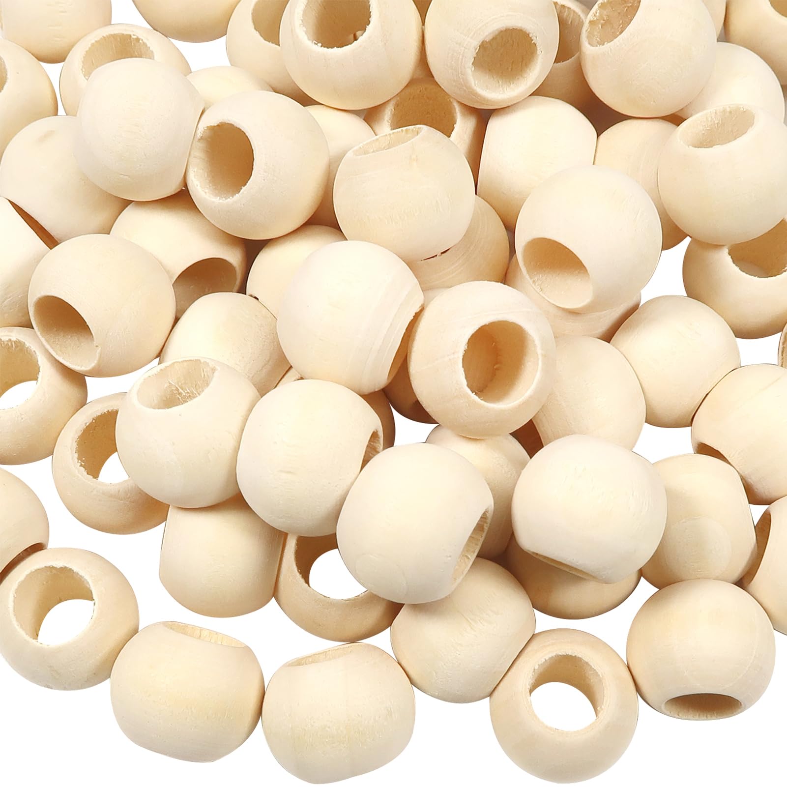 TOAOB 100pcs 20mm Large Hole Wooden Beads Natural Round Wood Bead Unfinished Craft Loose Beads for Painting Home Handmade Decorations Crafts Macrame Projects DIY Jewelry Making
