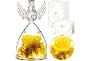 YEEBAY Preserved Flowers Gift for Mom, Grandma, Angel Figurine with Rose & Light, Ideal Birthday, Mother's Day, Valentine's Day, Christmas, Thanksgiving Day Gift for Her, Women, Wife