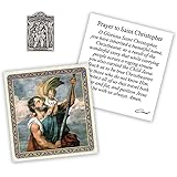 Silver Toned St. Christopher Patron of Travelers Catholic Devotional Pocket Token with Prayer Card, 1 Inch