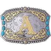 Btilasif Turquoise Belt Buckle Western Cowboy Rodeo Initial Letters ABCDEFG to Z Belt Buckle for Men